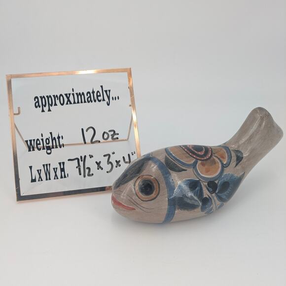 Tonala Fish Figurine Mexican Folk Art Pottery Hand Painted Ceramic Sculpture - Picture 10 of 12